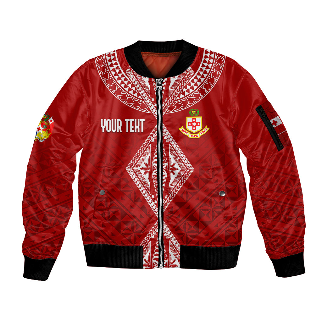 Personalised Kolisi Tonga Atele Sleeve Zip Bomber Jacket Tongan Kupesi - Special LT7 Unisex Red - Polynesian Pride