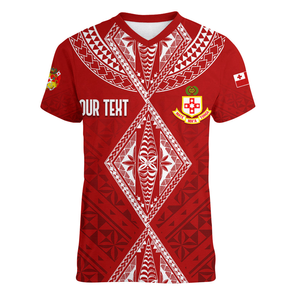 Personalised Kolisi Tonga Atele Women V Neck T Shirt Tongan Kupesi - Special LT7 Female Red - Polynesian Pride