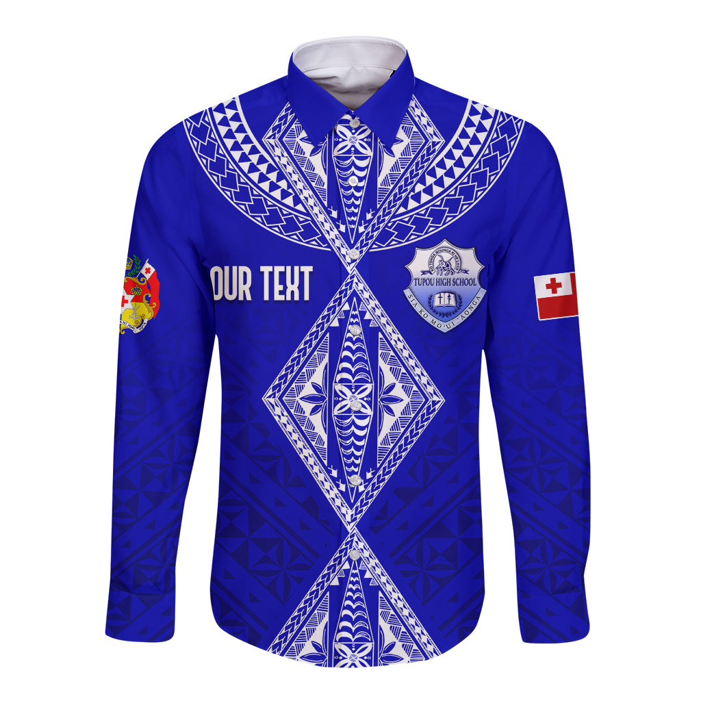 Personalised Tupou College Toloa Long Sleeve Button Shirt Tongan Kupesi - Special LT7 Unisex Navy Blue - Polynesian Pride