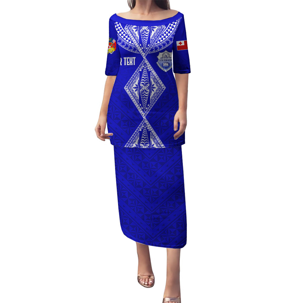 Personalised Tupou College Toloa Puletasi Tongan Kupesi - Special LT7 Long Dress Navy Blue - Polynesian Pride