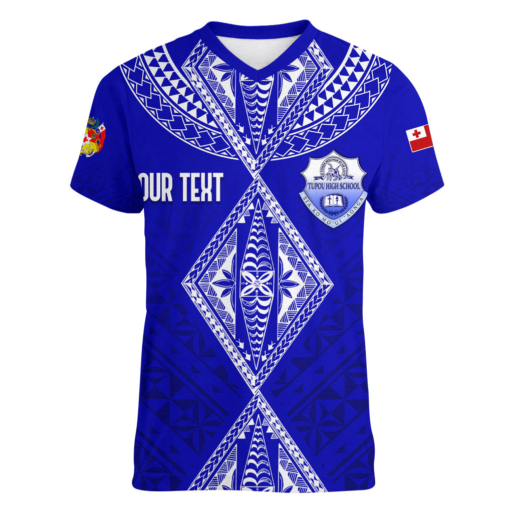 Personalised Tupou College Toloa Women V Neck T Shirt Tongan Kupesi - Special LT7 Female Navy Blue - Polynesian Pride