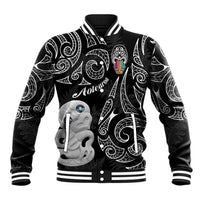 Kia Hara Te reo Maori Baseball Jacket Manaia Moko Pattern LT7 Unisex Black - Polynesian Pride
