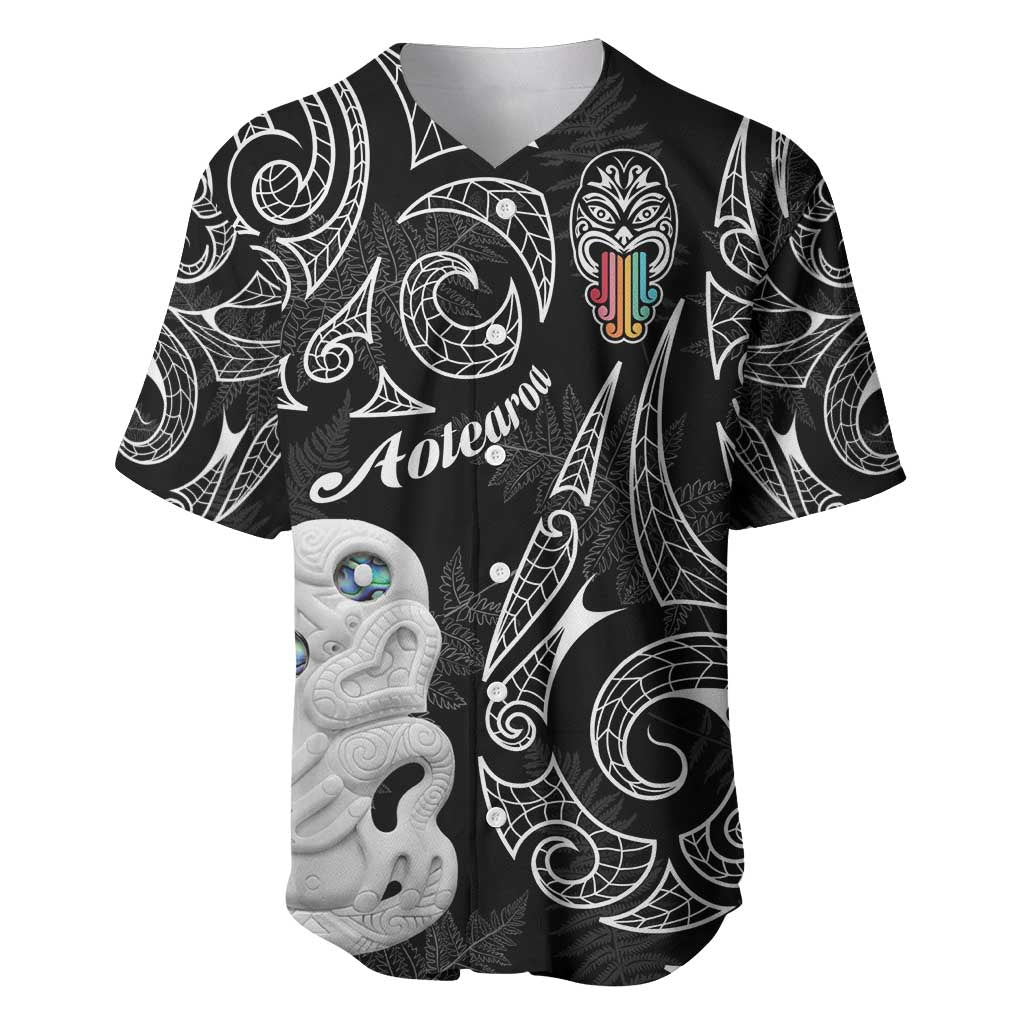 Kia Hara Te reo Maori Baseball Jersey Manaia Moko Pattern LT7 Black - Polynesian Pride