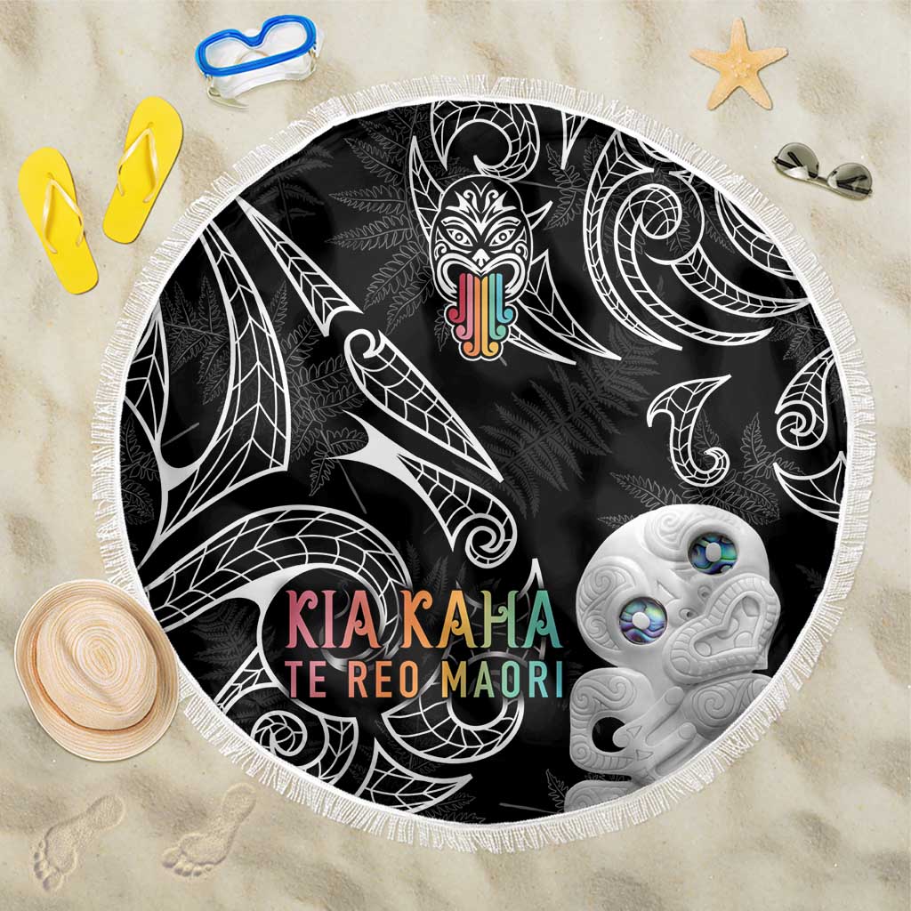 Kia Hara Te reo Maori Beach Blanket Manaia Moko Pattern LT7 One Size 150cm Black - Polynesian Pride