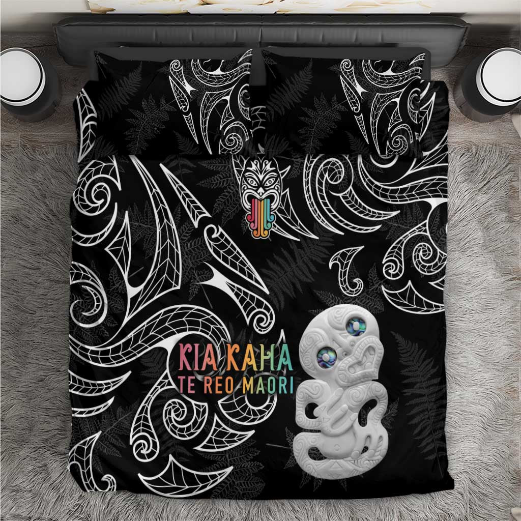 Kia Hara Te reo Maori Bedding Set Manaia Moko Pattern LT7 Black - Polynesian Pride