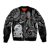 Kia Hara Te reo Maori Bomber Jacket Manaia Moko Pattern LT7 Unisex Black - Polynesian Pride