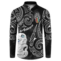 Kia Hara Te reo Maori Button Sweatshirt Manaia Moko Pattern LT7 Black - Polynesian Pride