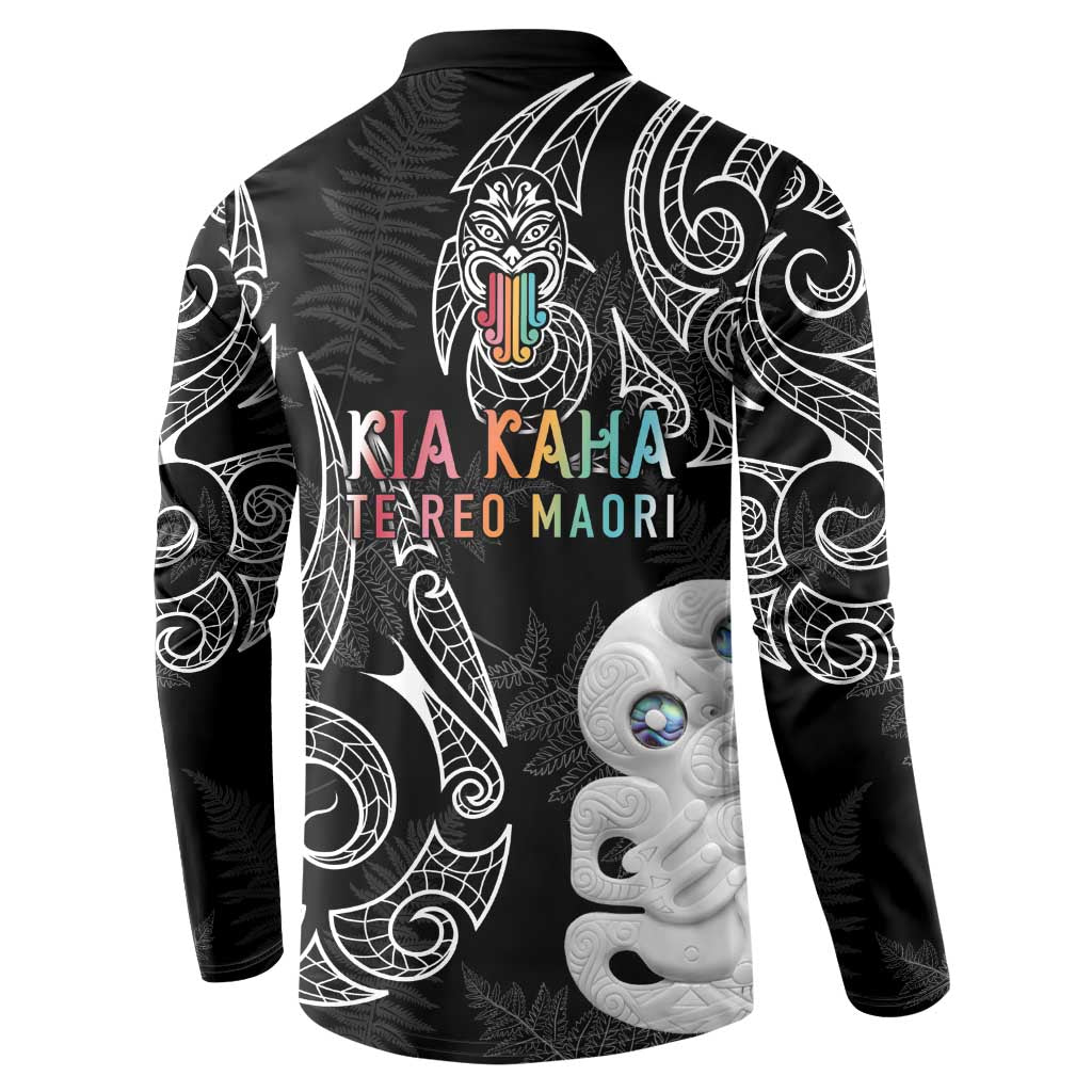 Kia Hara Te reo Maori Button Sweatshirt Manaia Moko Pattern LT7 - Polynesian Pride