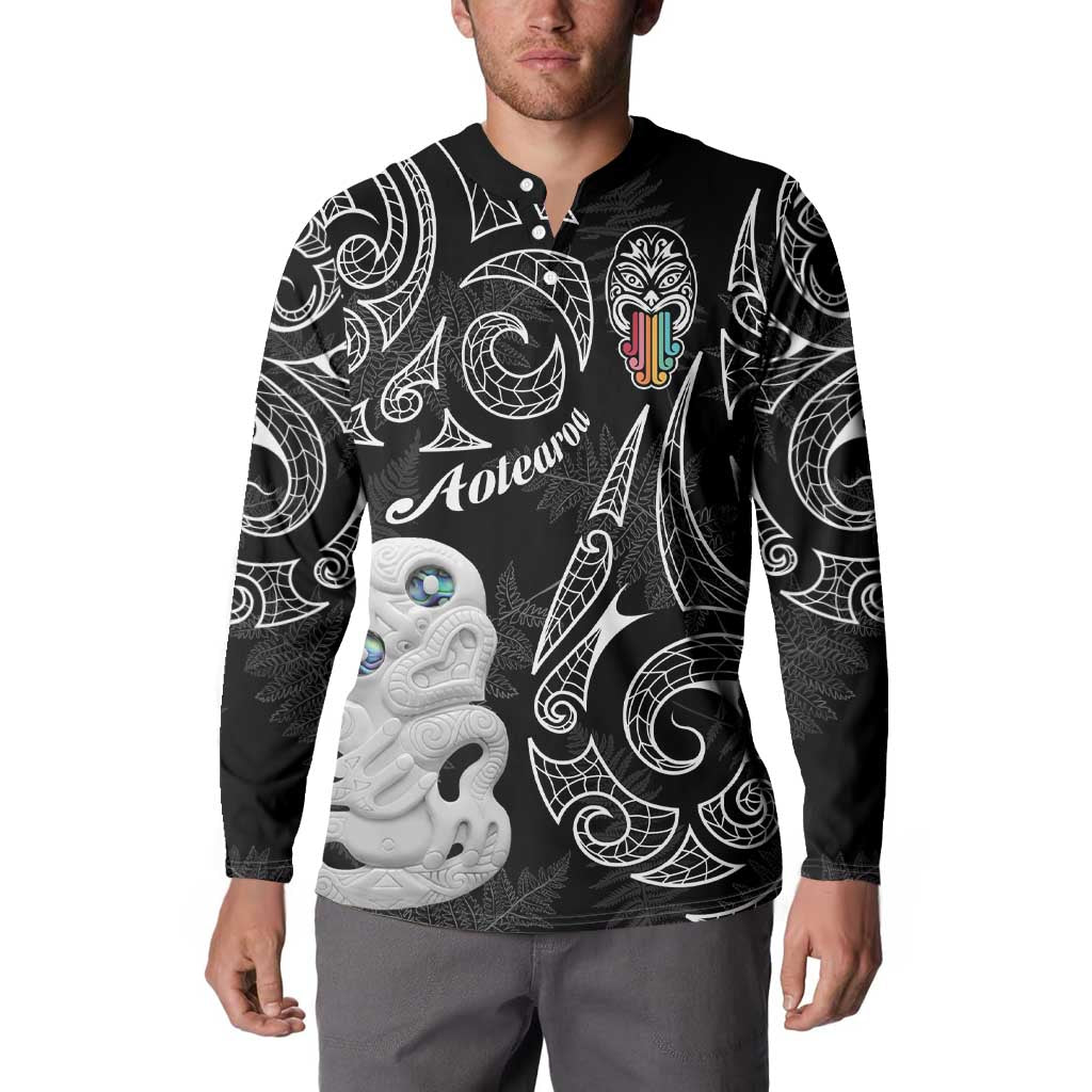 Kia Hara Te reo Maori Button Sweatshirt Manaia Moko Pattern LT7 - Polynesian Pride