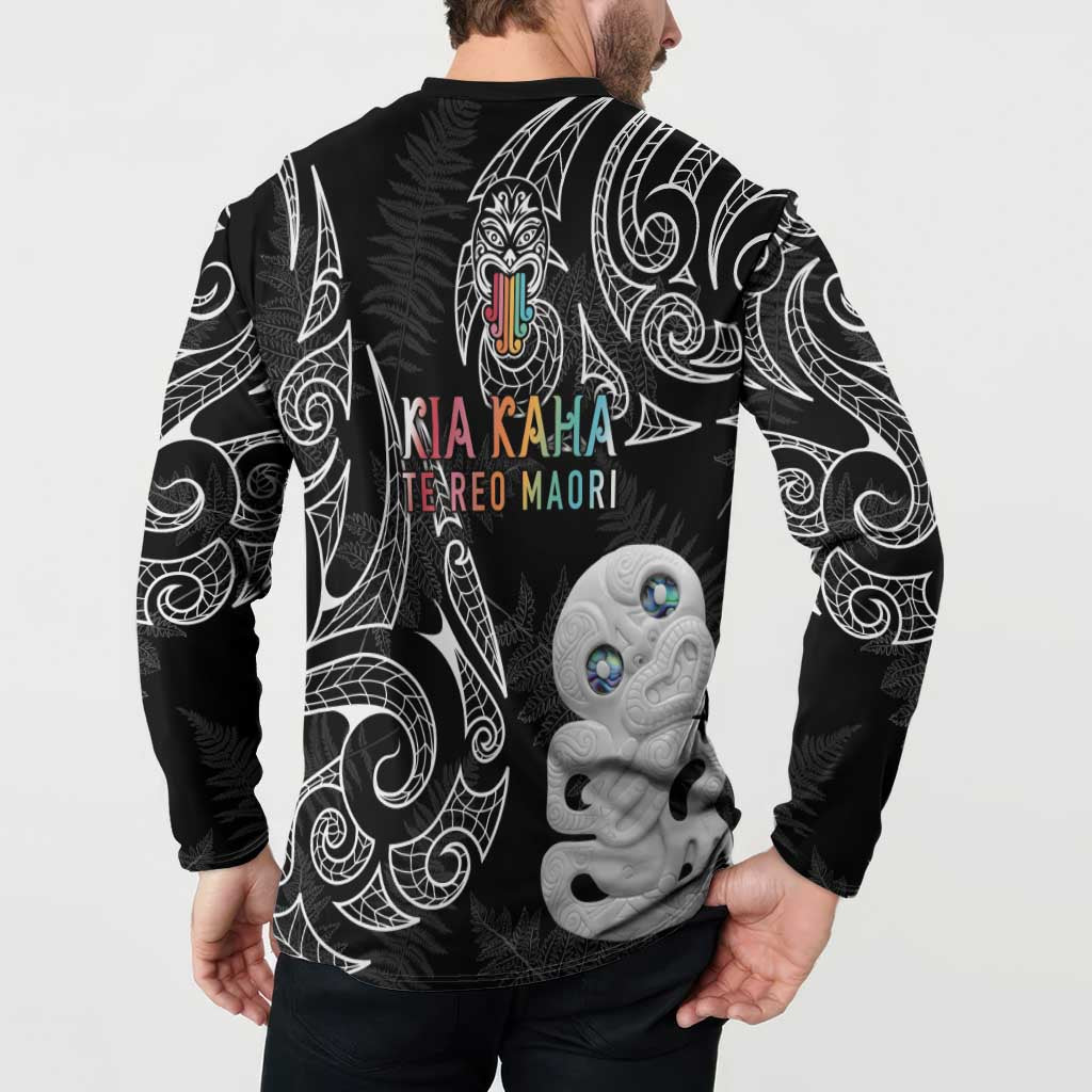 Kia Hara Te reo Maori Button Sweatshirt Manaia Moko Pattern LT7 - Polynesian Pride