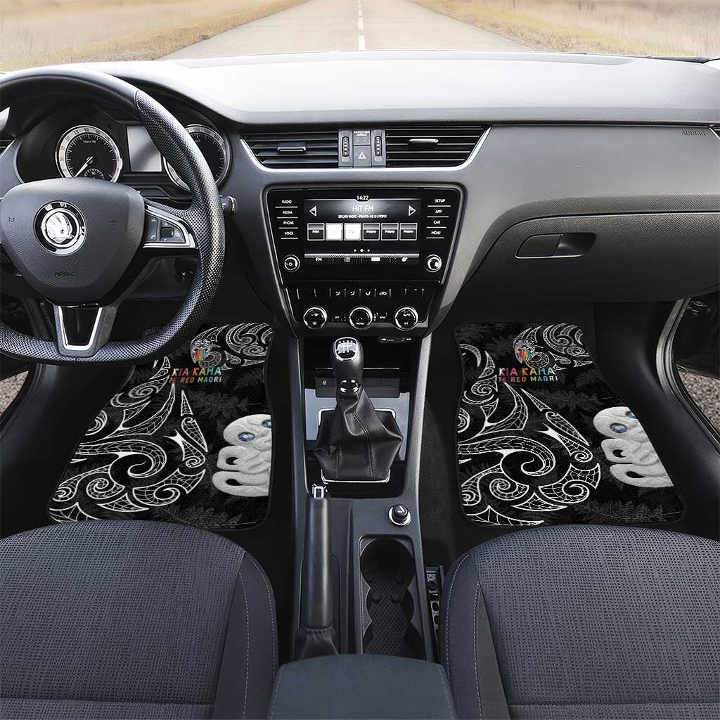 Kia Hara Te reo Maori Car Mats Manaia Moko Pattern LT7 Set 2pcs - Front Black - Polynesian Pride