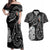 Kia Hara Te reo Maori Couples Matching Off Shoulder Maxi Dress and Hawaiian Shirt Manaia Moko Pattern