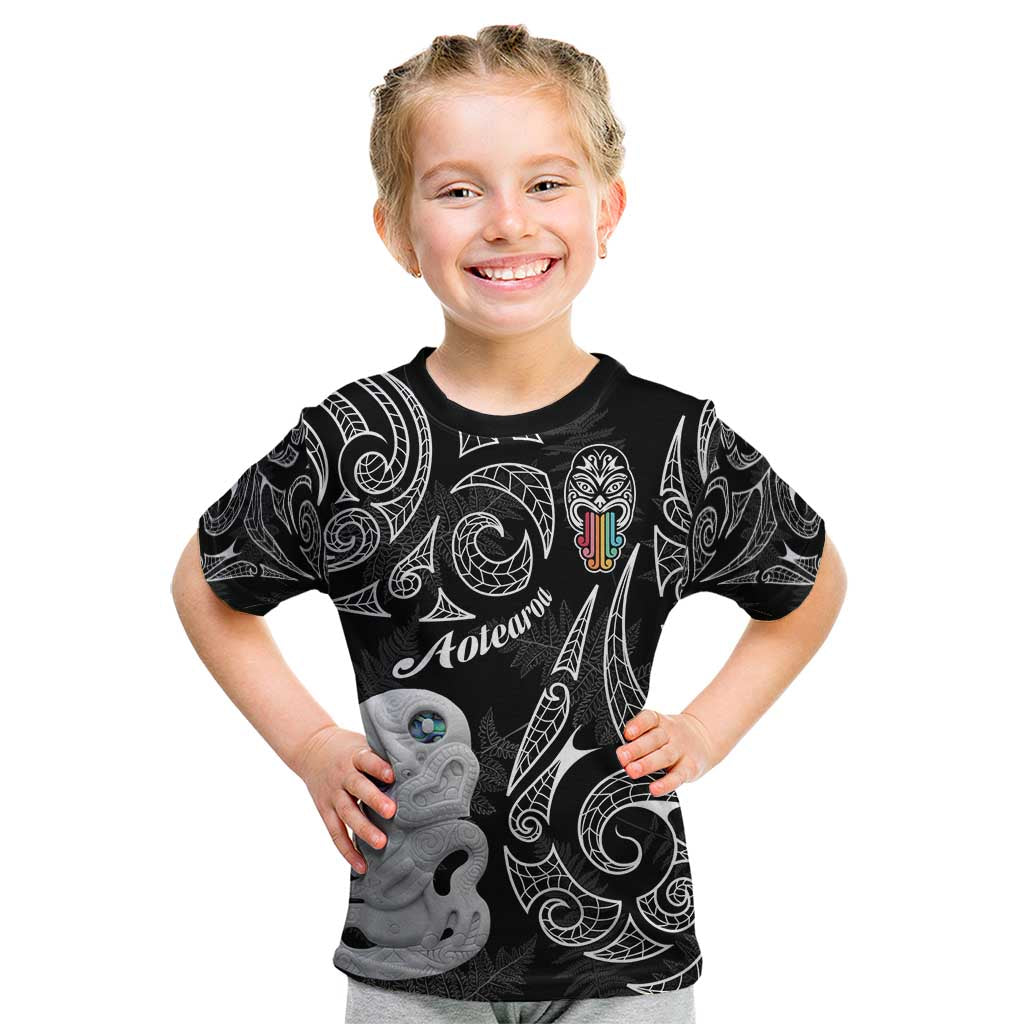 Kia Hara Te reo Maori Kid T Shirt Manaia Moko Pattern LT7 Black - Polynesian Pride