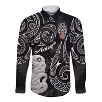 Kia Hara Te reo Maori Long Sleeve Button Shirt Manaia Moko Pattern LT7 Unisex Black - Polynesian Pride