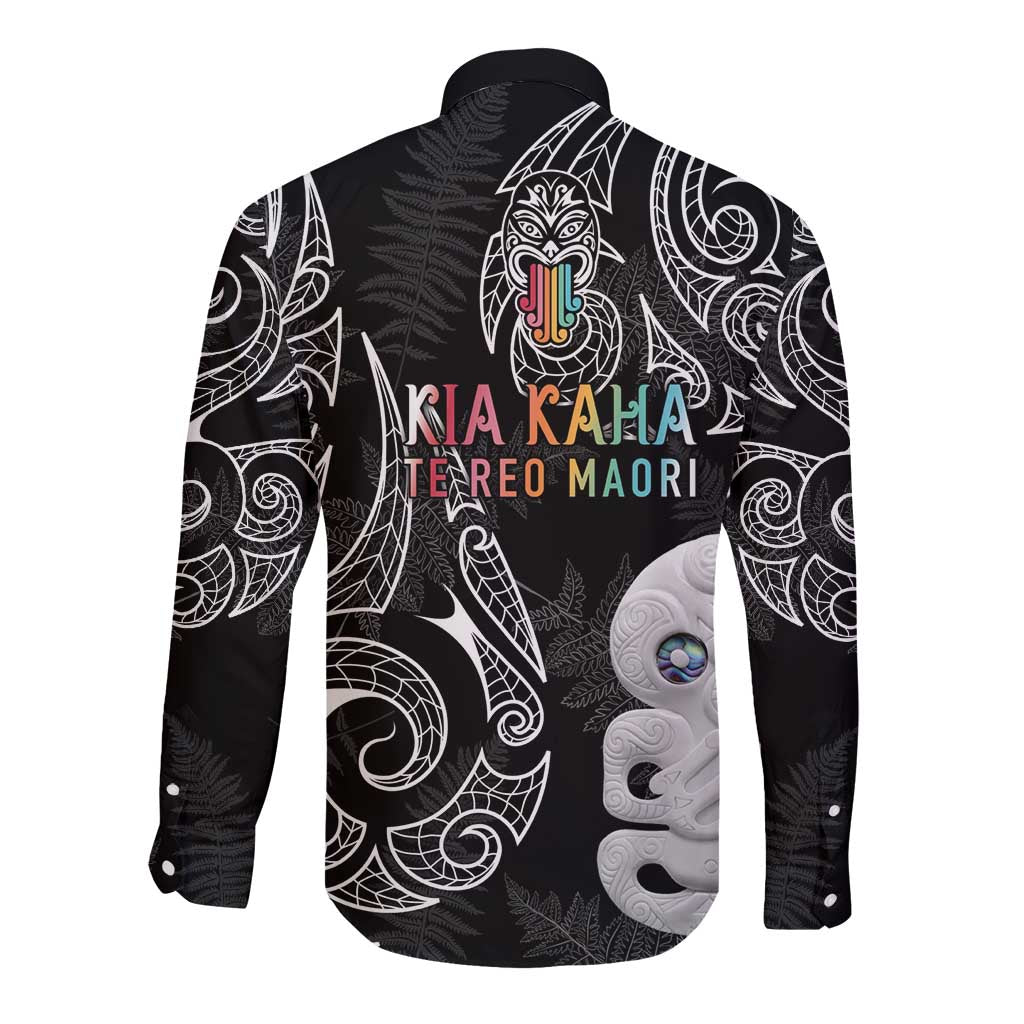 Kia Hara Te reo Maori Long Sleeve Button Shirt Manaia Moko Pattern LT7 - Polynesian Pride