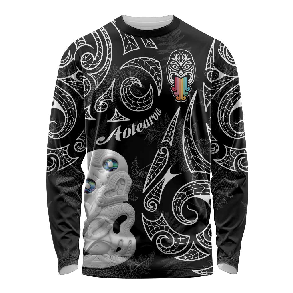 Kia Hara Te reo Maori Long Sleeve Shirt Manaia Moko Pattern LT7 Unisex Black - Polynesian Pride