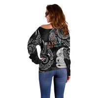 Kia Hara Te reo Maori Off Shoulder Sweater Manaia Moko Pattern LT7 - Polynesian Pride
