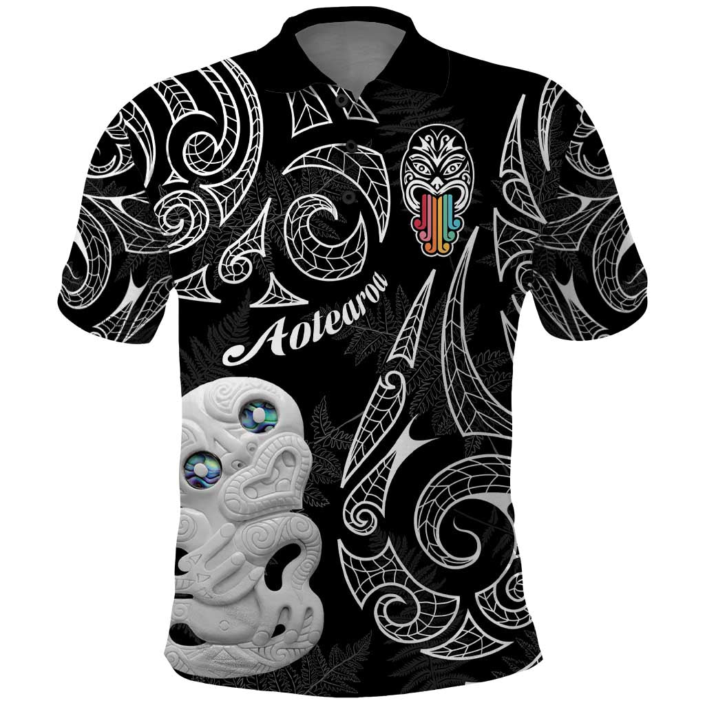 Kia Hara Te reo Maori Polo Shirt Manaia Moko Pattern LT7 Black - Polynesian Pride