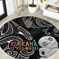 Kia Hara Te reo Maori Round Carpet Manaia Moko Pattern LT7 Black - Polynesian Pride