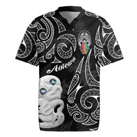 Kia Hara Te reo Maori Rugby Jersey Manaia Moko Pattern LT7 Black - Polynesian Pride