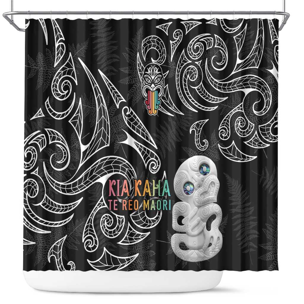 Kia Hara Te reo Maori Shower Curtain Manaia Moko Pattern LT7 Black - Polynesian Pride