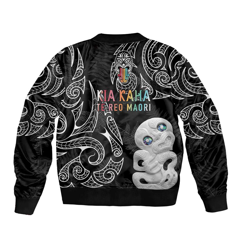 Kia Hara Te reo Maori Sleeve Zip Bomber Jacket Manaia Moko Pattern LT7 - Polynesian Pride