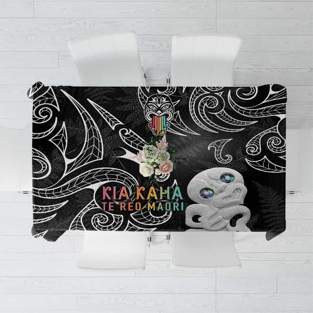 Kia Hara Te reo Maori Tablecloth Manaia Moko Pattern LT7 Black - Polynesian Pride