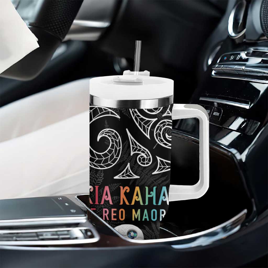 Kia Hara Te reo Maori Tumbler With Handle Manaia Moko Pattern LT7 - Polynesian Pride