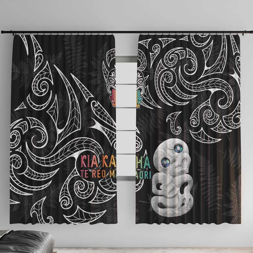 Kia Hara Te reo Maori Window Curtain Manaia Moko Pattern LT7 With Hooks Black - Polynesian Pride