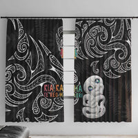 Kia Hara Te reo Maori Window Curtain Manaia Moko Pattern LT7 With Hooks Black - Polynesian Pride