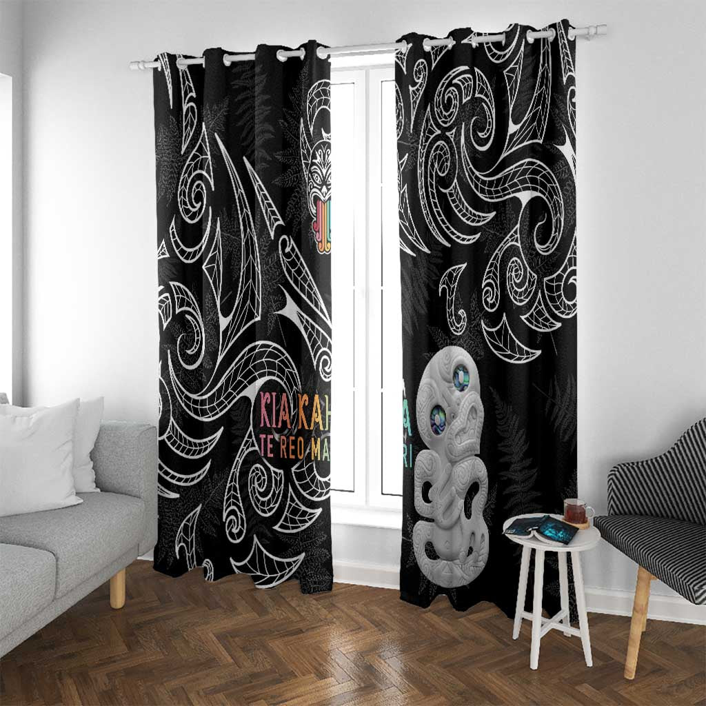 Kia Hara Te reo Maori Window Curtain Manaia Moko Pattern LT7 With Grommets Black - Polynesian Pride
