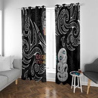 Kia Hara Te reo Maori Window Curtain Manaia Moko Pattern LT7 With Grommets Black - Polynesian Pride