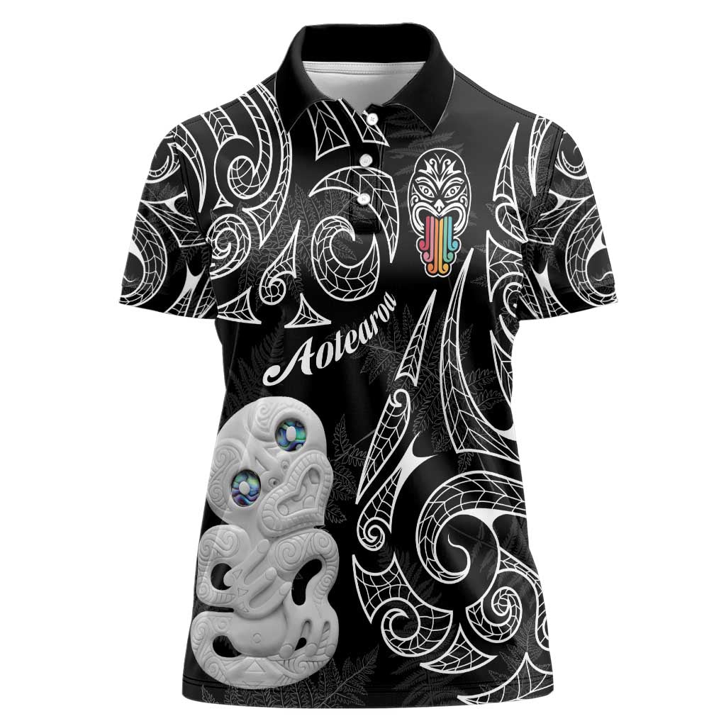 Kia Hara Te reo Maori Women Polo Shirt Manaia Moko Pattern LT7 Female Black - Polynesian Pride