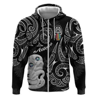 Kia Hara Te reo Maori Zip Hoodie Manaia Moko Pattern LT7 Zip Hoodie Black - Polynesian Pride