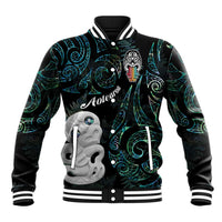 Kia Hara Te reo Maori Baseball Jacket Manaia Moko Mix Paua Shell LT7 Unisex Green - Polynesian Pride