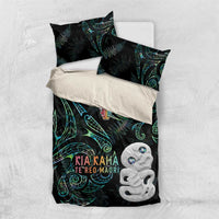 Kia Hara Te reo Maori Bedding Set Manaia Moko Mix Paua Shell LT7 US Twin 172cm x 218cm Green - Polynesian Pride