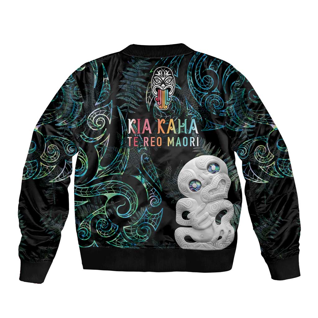 Kia Hara Te reo Maori Bomber Jacket Manaia Moko Mix Paua Shell LT7 - Polynesian Pride