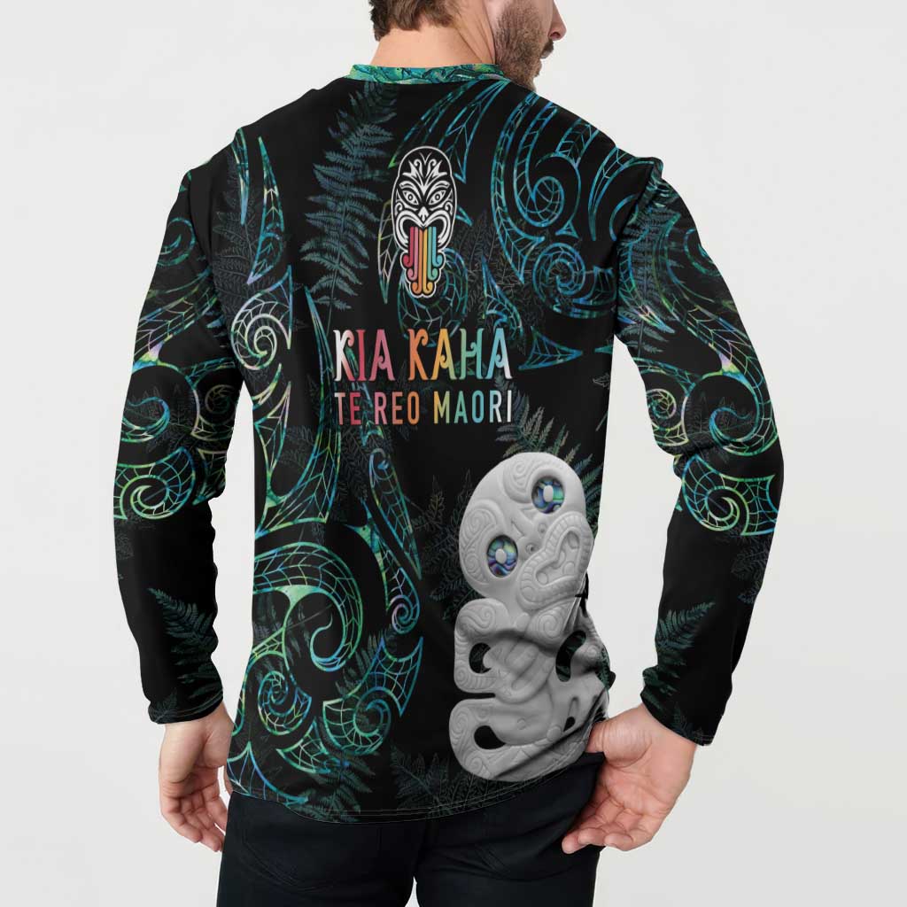 Kia Hara Te reo Maori Button Sweatshirt Manaia Moko Mix Paua Shell LT7 - Polynesian Pride