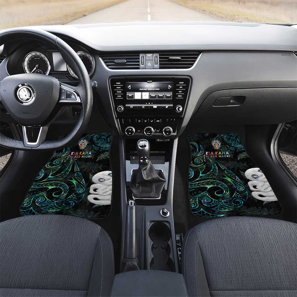 Kia Hara Te reo Maori Car Mats Manaia Moko Mix Paua Shell LT7 Set 2pcs - Front Green - Polynesian Pride