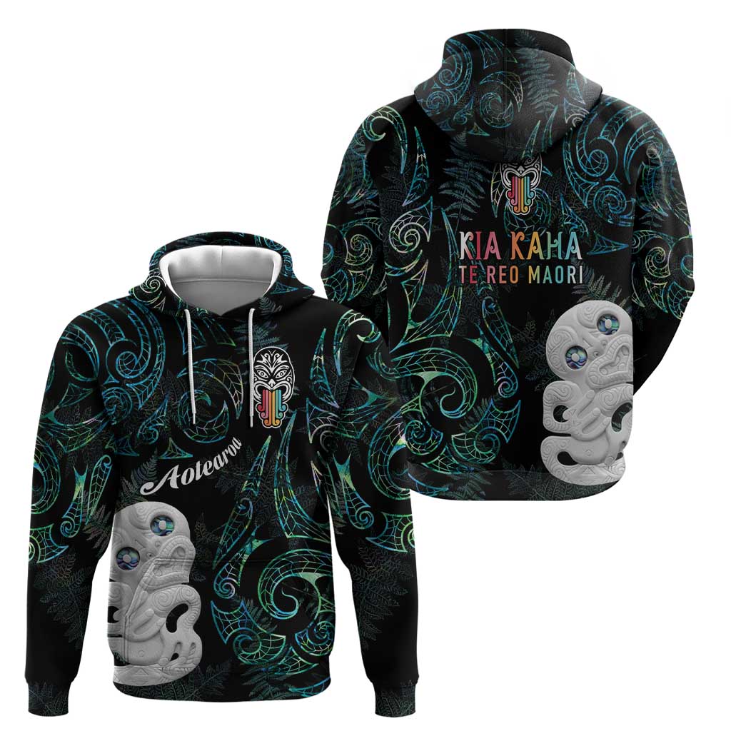 Kia Hara Te reo Maori Hoodie Manaia Moko Mix Paua Shell LT7 - Polynesian Pride