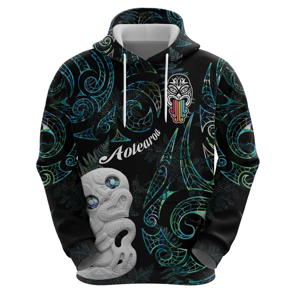 Kia Hara Te reo Maori Hoodie Manaia Moko Mix Paua Shell LT7 - Polynesian Pride