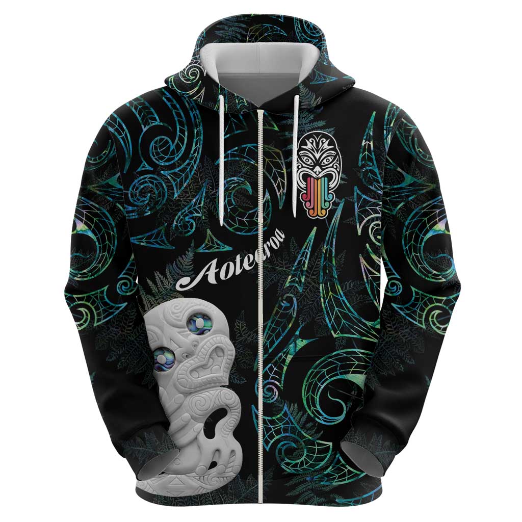 Kia Hara Te reo Maori Hoodie Manaia Moko Mix Paua Shell LT7 - Polynesian Pride