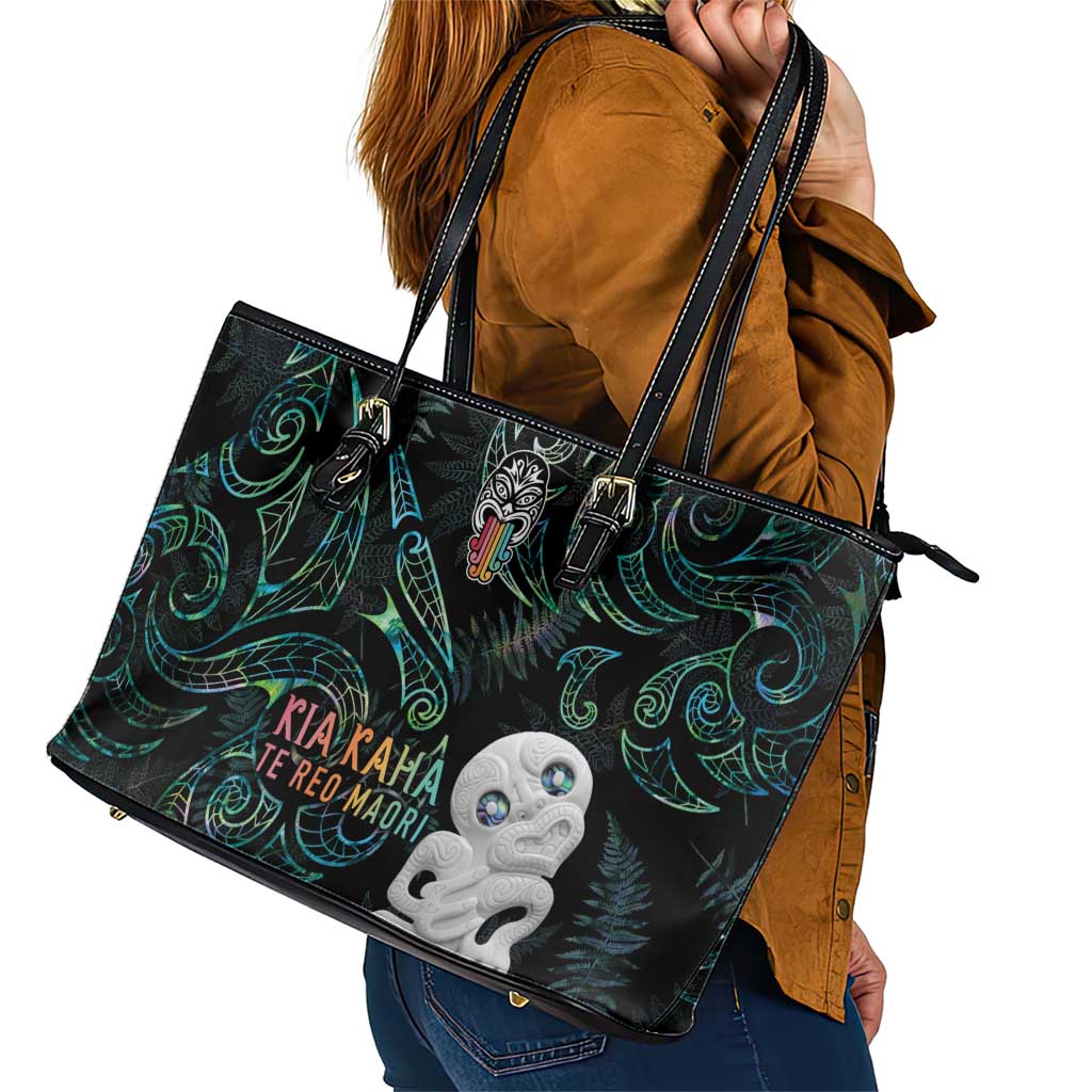 Kia Hara Te reo Maori Leather Tote Bag Manaia Moko Mix Paua Shell LT7 - Polynesian Pride
