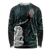 Kia Hara Te reo Maori Long Sleeve Shirt Manaia Moko Mix Paua Shell LT7 Unisex Green - Polynesian Pride