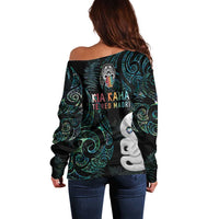Kia Hara Te reo Maori Off Shoulder Sweater Manaia Moko Mix Paua Shell LT7 - Polynesian Pride