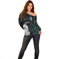Kia Hara Te reo Maori Off Shoulder Sweater Manaia Moko Mix Paua Shell LT7 - Polynesian Pride