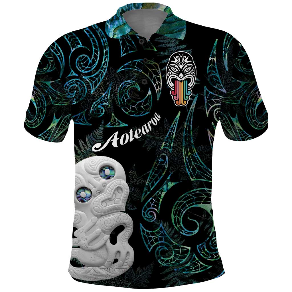 Kia Hara Te reo Maori Polo Shirt Manaia Moko Mix Paua Shell