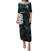 Kia Hara Te reo Maori Puletasi Manaia Moko Mix Paua Shell LT7 Long Dress Green - Polynesian Pride