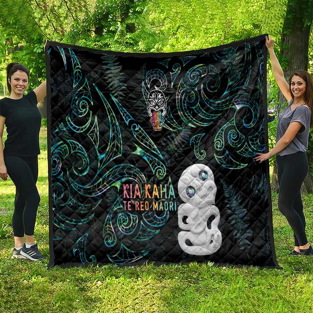 Kia Hara Te reo Maori Quilt Manaia Moko Mix Paua Shell LT7 - Polynesian Pride