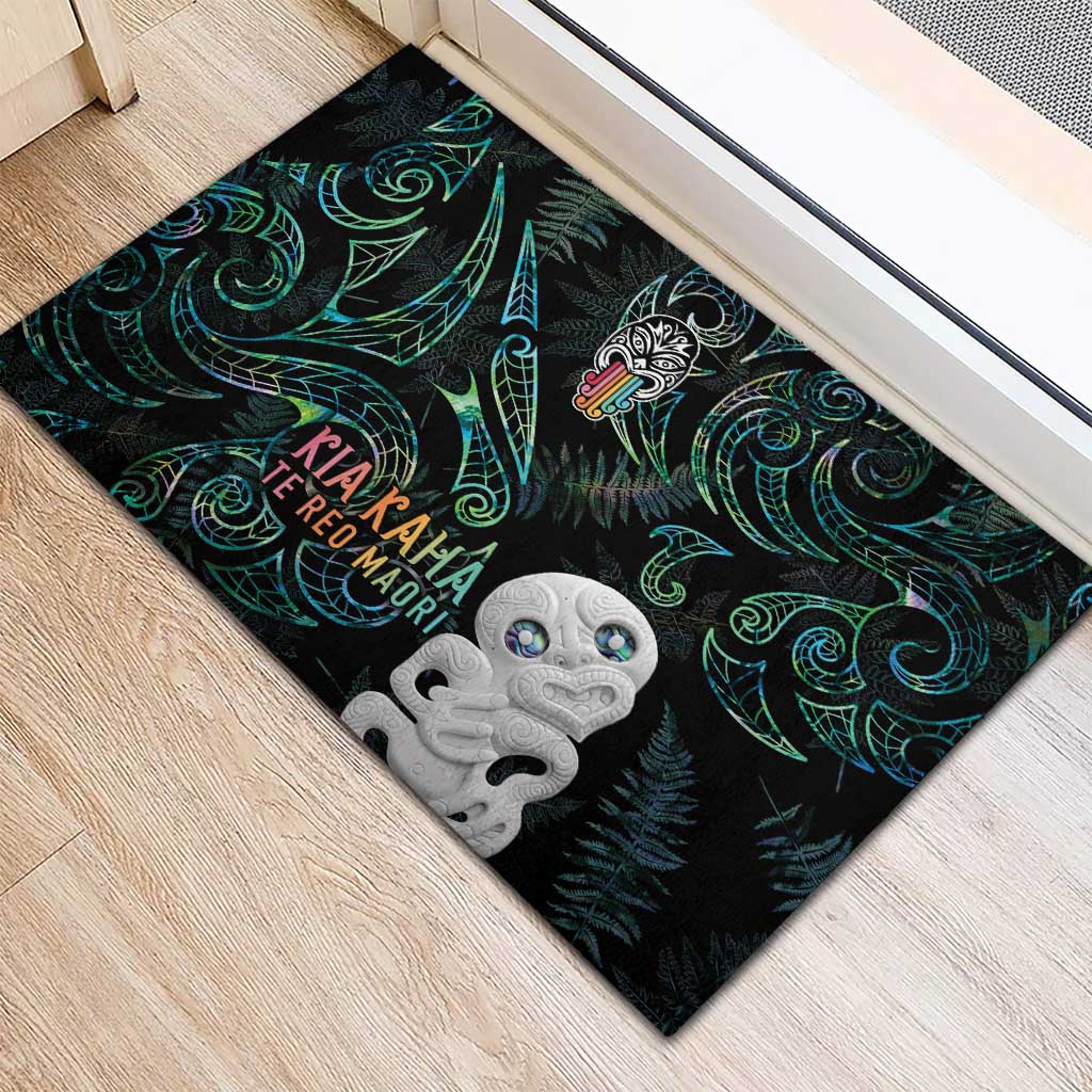 Kia Hara Te reo Maori Rubber Doormat Manaia Moko Mix Paua Shell LT7 - Polynesian Pride